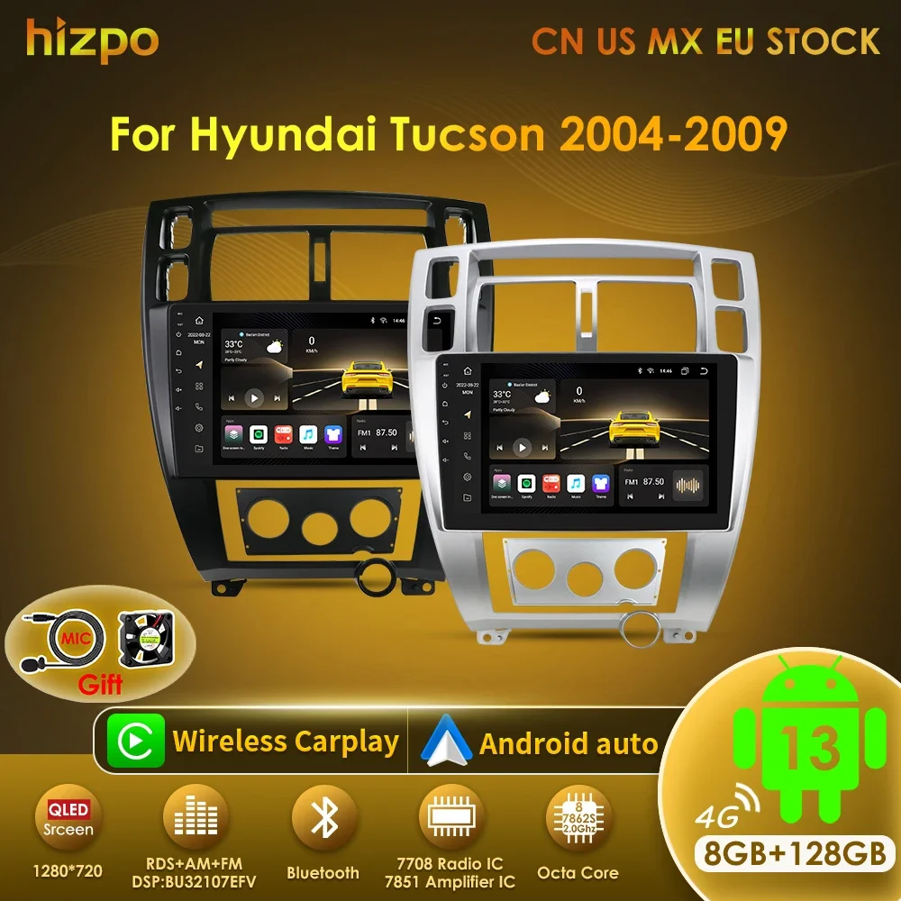 Hizpo Android 13 Autoradio für Hyundai Tucson 2004–2009 Multimedia-Video-Player, Navigation, 2 Din-Head-Einheit, Stereo, Carplay, GPS Image