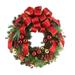 32 in Holiday Wreath with Pinecones, Berries, Ornaments and Ribbon - Red, Gold, Green, Brown - 32Hx32Wx9D