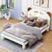 Cream White Twin Size Wood Platform Bed w/ Bear Ears Headboard & LED