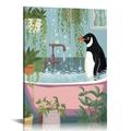 C04-GENYS Penguin Wall Art Penguin in Bathtub Poster Blue Bathroom Prints Wall Decor Funny Bathroom Poster Animal In Bathtub Wall Art Modern Bathtub Artwork for Bedroom Living Room Wall Decor