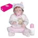 22 inch Reborn Baby Doll Silicone Full Body Lifelike Sleeping Doll Cute Bath Dolls Baby Toddlers Gifts with White & Pink Cat Outfit