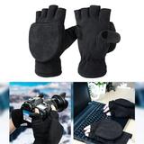 Deyuer Ice Fishing Gloves Windproof Elastic Wristband Fleece Winter Ice Fishing Convertible Fingerless Gloves Mittens for Cycling Running Photography