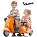 NEWWARE 2-Seater Ride on Car Licensed Vespa Electric Motorycle with Side Car 2-Seater Tricycle Sidecar with Music Storgae Bin Max Speed 3.7mph Orange