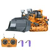 RC Bulldozer 1/24 2.4GHz 9CH RC Construction Truck Engineering Vehicles Educational Toys for Kids with Light Music 2 Battery