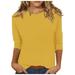 EHTMSAK Womens 3/4 Sleeve Tshirts Petite Yellow Compression Shirt Womens Long Sleeve Oversized 3/4 Sleeve plus size Shirts Tie Dye Casual Crew Neck Tops S