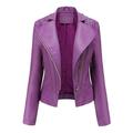 JDEFEG Fashion Long Sleeve Plush Leather Jacket Women Ladies Lapel Motor Jacket Coat Zip Biker Short Punk Cropped Tops Womens Jackets Plus Size Long Pu Purple L