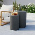 COSIEST Concrete Side Table Set of 2 Round Outdoor Side Tables Decorative Garden Stools for Indoor Outdoor