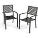 Stackable Metal Outdoor Patio Chairs Black Patio Outdoor Dining Chairs with Armrest Portable Iron Bistro Chairs for Kitchen Garden Yard Set of 2 Support 300 lbs