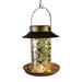 FFENYAN Solar Bird Feeder for Outside Metal Birdfeeder with Mosaics Stained Glass Lighting Solar Bird Feeder Outdoor Hanging Iron Bird Feeding Box Hummingbird Feeder