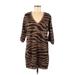 Zara Casual Dress - Shift V Neck 3/4 sleeves: Brown Color Block Dresses - Women's Size Medium