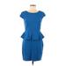 Express Cocktail Dress - Mini Scoop Neck Short sleeves: Blue Print Dresses - Women's Size 8