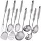 304 Stainless Steel Kitchen Utensils Set, Standcn 9 PCS Metal Cooking Tools Set with Meat Fork, Solid Spoon, Slotted Spoon, Spatula, Ladle, Skimmer, Slotted Spatula, Spaghetti Server, Large Spoon