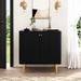 Mercer41 Soamy 31.7" Sideboard Buffet Cabinet Contemporary Storage Credenza Cabinet w/ Fluted Texture in Black | Wayfair
