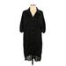 June & Hudson Casual Dress - Shirtdress Collared Short sleeves: Black Solid Dresses - Women's Size 1