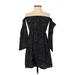 Casual Dress - Mini Off The Shoulder 3/4 sleeves: Black Polka Dots Dresses - Women's Size Small