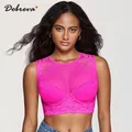 DOBREVA Women's Lace Bralette Crop Top Mesh Bustier Plus Size Padded High-neck Underwired Bra Black