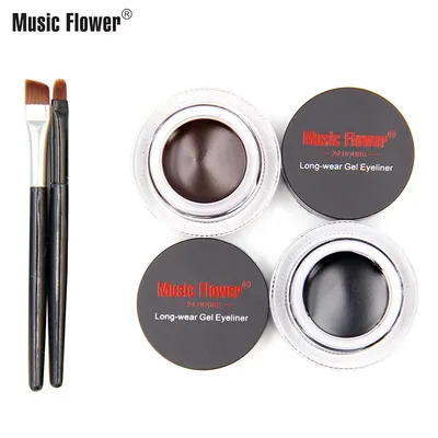 Music Flower 2pcs/Kit Eyeliner Gel Cream Natural Brown Makeup Eye Liner With Brush Easy to Draw