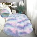Rainbow Plush Mat Soft Oval Rug For Bedroom Bedside Carpet Fluffy Colorful Children's Rug Girl Room