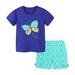 2DXuixsh Take Luck Home Clothes Children s Clothing Set Short Sleeved Knitted Cotton Bird Butterfly Pattern Summer Girls Suit Cute Embroidery Children s Two Piece Set 4 Piece Set Dark Blue Size 130