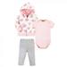 Hudson Baby Infant and Toddler Girl Cotton Hoodie Bodysuit or Tee Top and Pant Set Pink Floral Baby 18-24 Months