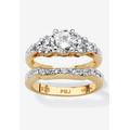 Women's 2 Piece 2.01 Tcw Round Cubic Zirconia Bridal Ring Set In 18K Gold-Plated by PalmBeach Jewelry in Gold (Size 9)