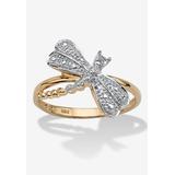 Women's Diamond Accent 18K Gold-Plated Sterling Silver Dragonfly Ring by PalmBeach Jewelry in Gold (Size 6)