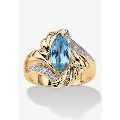 Women's 2.05 Tcw Marquise-Cut Aqua Cubic Zirconia Gold-Plated Bypass Cocktail Ring by PalmBeach Jewelry in Gold (Size 10)