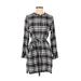 Gap Casual Dress - Shirtdress High Neck Long sleeves: Black Plaid Dresses - Women's Size Small