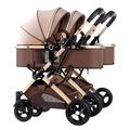 MEHWSUR Twin Umbrella Stroller Foldable Pram Carriage for Toddler,Double Infant Stroller,Twin Baby Pram Stroller,Detachable Pushchair Side-by-Side Tandem Stroller (Color : Khaki)