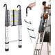 Telescopic Ladder 5M with Detachable Hooks, Aluminium Extension Step Ladder with Non-Slip Feet EN131 Safe Standard, Folding Roof Ladder Multi-Purpose Ladder for DIY House Outdoor Jobs