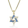 NanoStyle Star of David Necklace Hebrew Pendant - Gold Plated Silver for Men or Women Small Israeli Blue & White Unique Enamel Design Jewish Jewellery Bar Bat Mitzvah Gift, 18" Box Chain