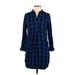 Madewell Casual Dress - Shirtdress Collared 3/4 sleeves: Blue Checkered/Gingham Dresses - Women's Size X-Small