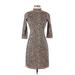 Slate & Willow Casual Dress - Sheath Mock 3/4 sleeves: Brown Leopard Print Dresses - Women's Size Small