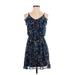 Lush Casual Dress - Mini Scoop Neck Sleeveless: Blue Floral Dresses - Women's Size Small