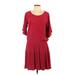 Umgee Casual Dress - DropWaist Scoop Neck Short sleeves: Burgundy Solid Dresses - Women's Size Large