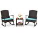 Costway 3 Piece Patio Rocking Set Wicker Rocking Chairs with 2-Tier Coffee Table-Turquoise