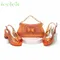 Orange Color Ladies Sandals Butterfly Design High Heels Shoes and Bag Set For Offices Women