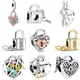 2024 New Padlock Lock Key Pendant Heart Love Beads Fit Original Pandora Charms Silver Color Bracelet