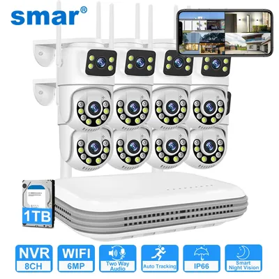 Smar 6MP Dual Lens IP Kameras Drahtlose CCTV system 8CH NVR Zwei-wege Audio Outdoor PTZ WIFI Sicherheit Kamera Video Überwachung kit