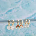 Trendy Face Pendant Drop Earrings For Women Gold Color Rainbow Star Piercing Round Huggie Earrings