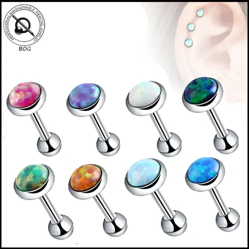 BOG-1PC 316L Chirurgische Stahl Opal Stein Ohr Tragus Knorpel Helix Ohrring 16g Charming Opal