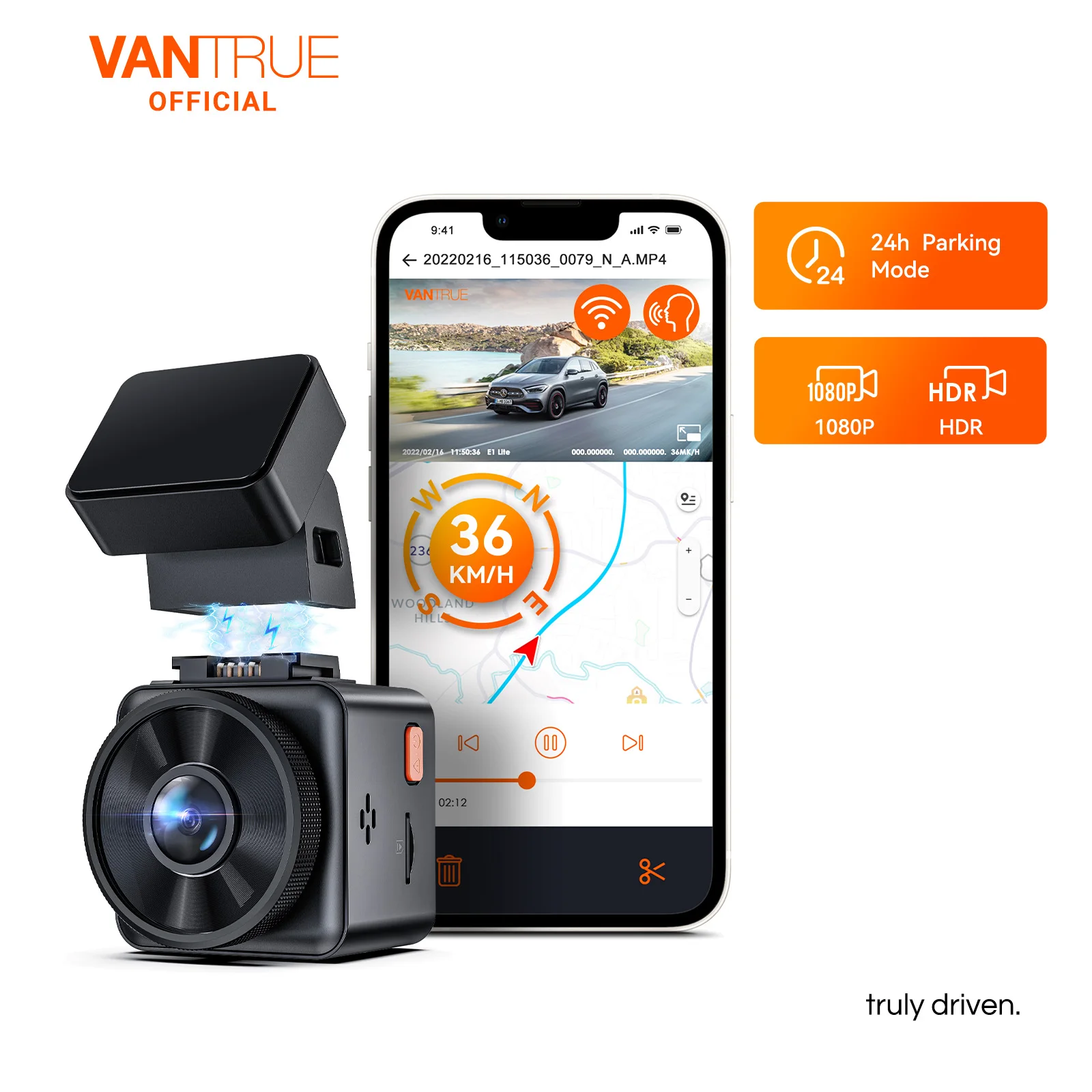 Vantrue E1 Lite Mini-Dashcam 1080P WiFi-Dash-Kamera mit kostenloser App-Sprachsteuerung 24H-Parkmodus-Unterstützung 512 GB max Image