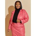 Plus Size Faux Leather Cropped Blazer