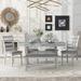 6 Piece Dining Table Set, 59"L Rectangular Dining Table with 4 Upholstered Chairs & Bench for Dining Room, White + Grey