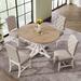 5 Pieces Dining Table Set Extendable 54" Oval Dining Table with 4 Upholstered Chairs for Kitchen, Oak Natural Wood + OFF White