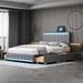 Full Size Linen Fabric All-in-One Upholstered Bed w/ LED Light & 4 Drawers, Modern Platform Bed w/ USB Ports Storage Bed Frame