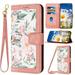 Phone Case for Samsung Galaxy S23 Wallet Cover with Crossbody & Wrist Strap Elegant PU Leather Flip Flower Pattern Kickstand Credit Card Holder Phone Case Cover for Galaxy S23 Pink