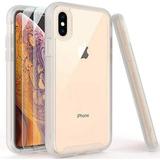 iPhone X Case iPhone Xs Case with Tempered Glass Screen Protector [2 Pack] Rugged Shockproof Clear Multicolor Series Bumper Cover for Apple iPhone Xs/X-Matte Clear