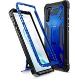 Poetic Spartan Series Designed for Samsung Galaxy Note 10 Full-Body Rugged Dual-Layer Metallic Color Accent with Premium Leather Texture Shockproof Protective Cover with Kickstand Metallic Blue