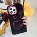 Mantto Case for iPhone 14 Pro Cute Plush Fluffy Case Kawaii Love Heart-Shaped Pattern Winter Warm Shockproof Hybrid Lens Protection Phone Cover for iPhone 14 Pro Black